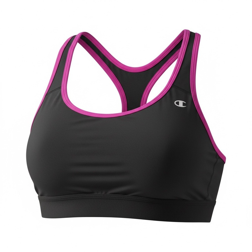 Champion Sports Bra XL Black Hot Pink Racerback Medium Support Athletic Gym Yogo